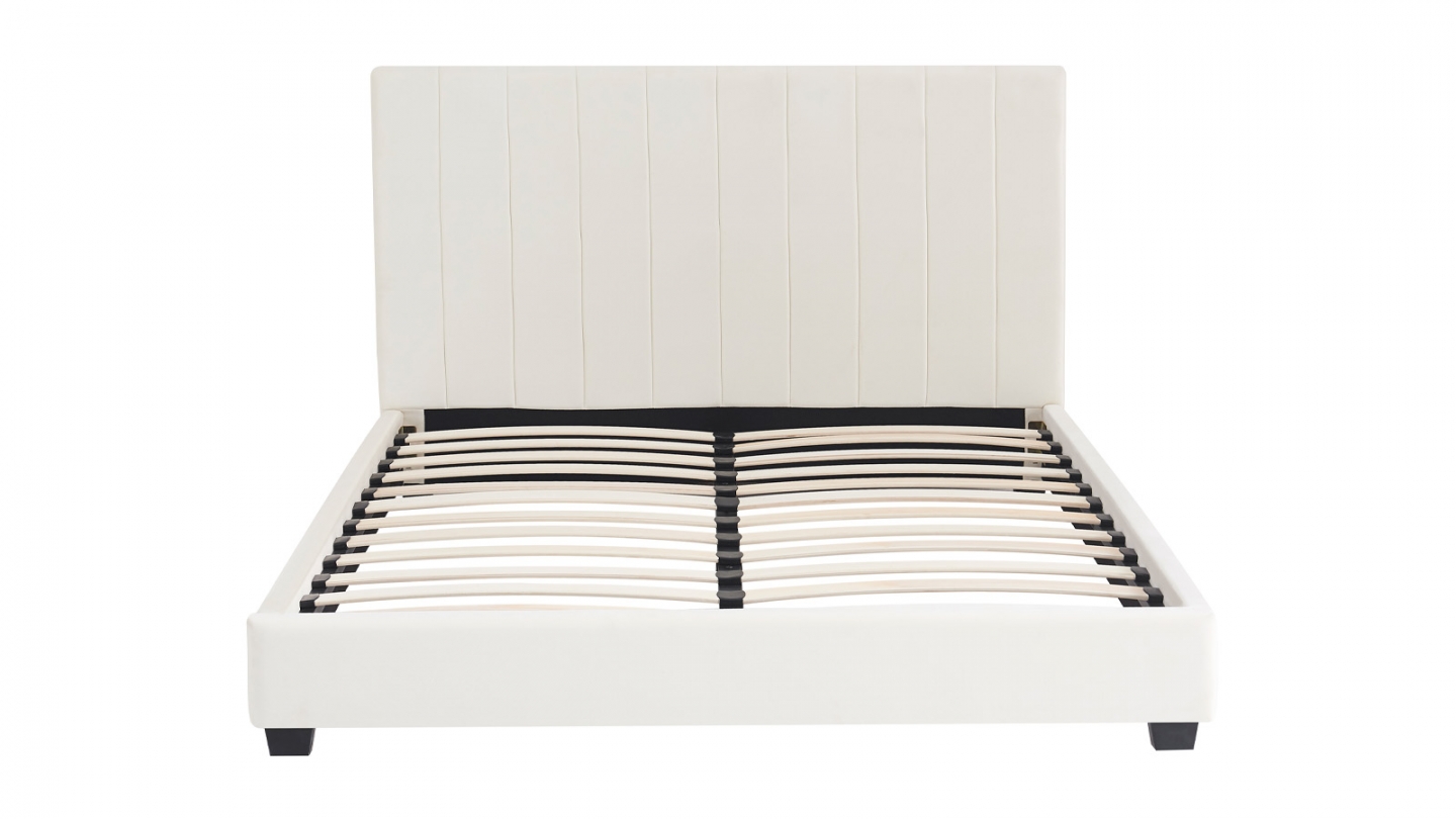 Lit adulte 160x200 cm avec tête de lit capitonnée en velours beige - William