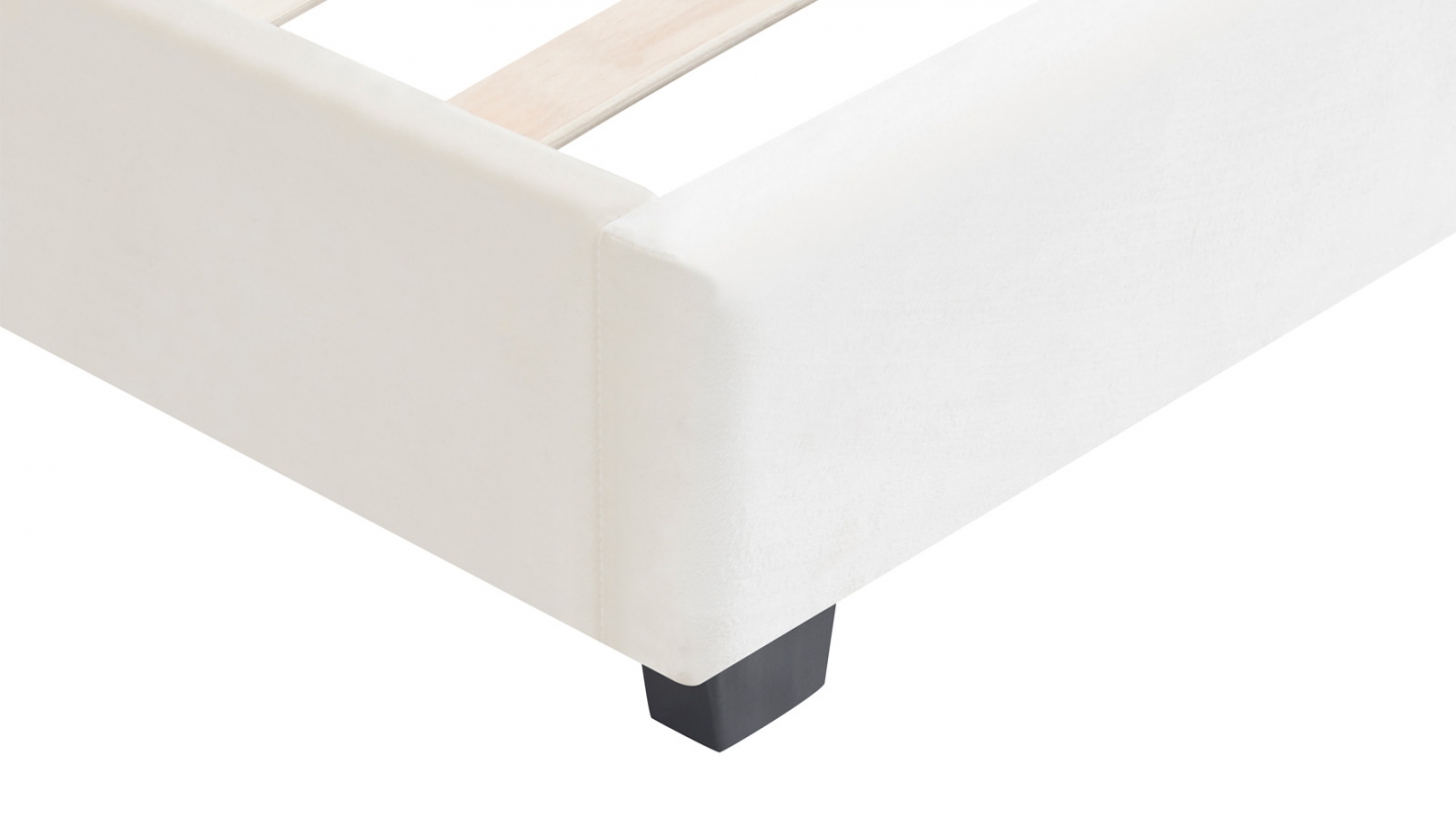 Lit adulte 140x190 cm avec tête de lit capitonnée en velours beige - William