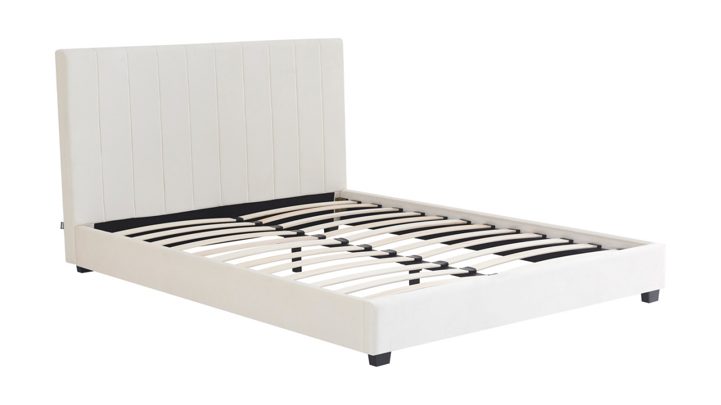 Lit adulte 140x190 cm avec tête de lit capitonnée en velours beige - William