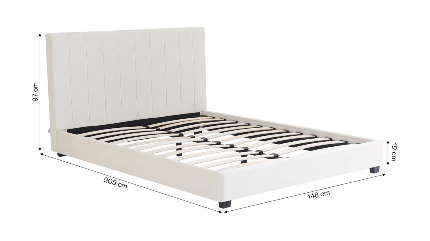 Lit adulte 140x190 cm avec tête de lit capitonnée en velours beige - William