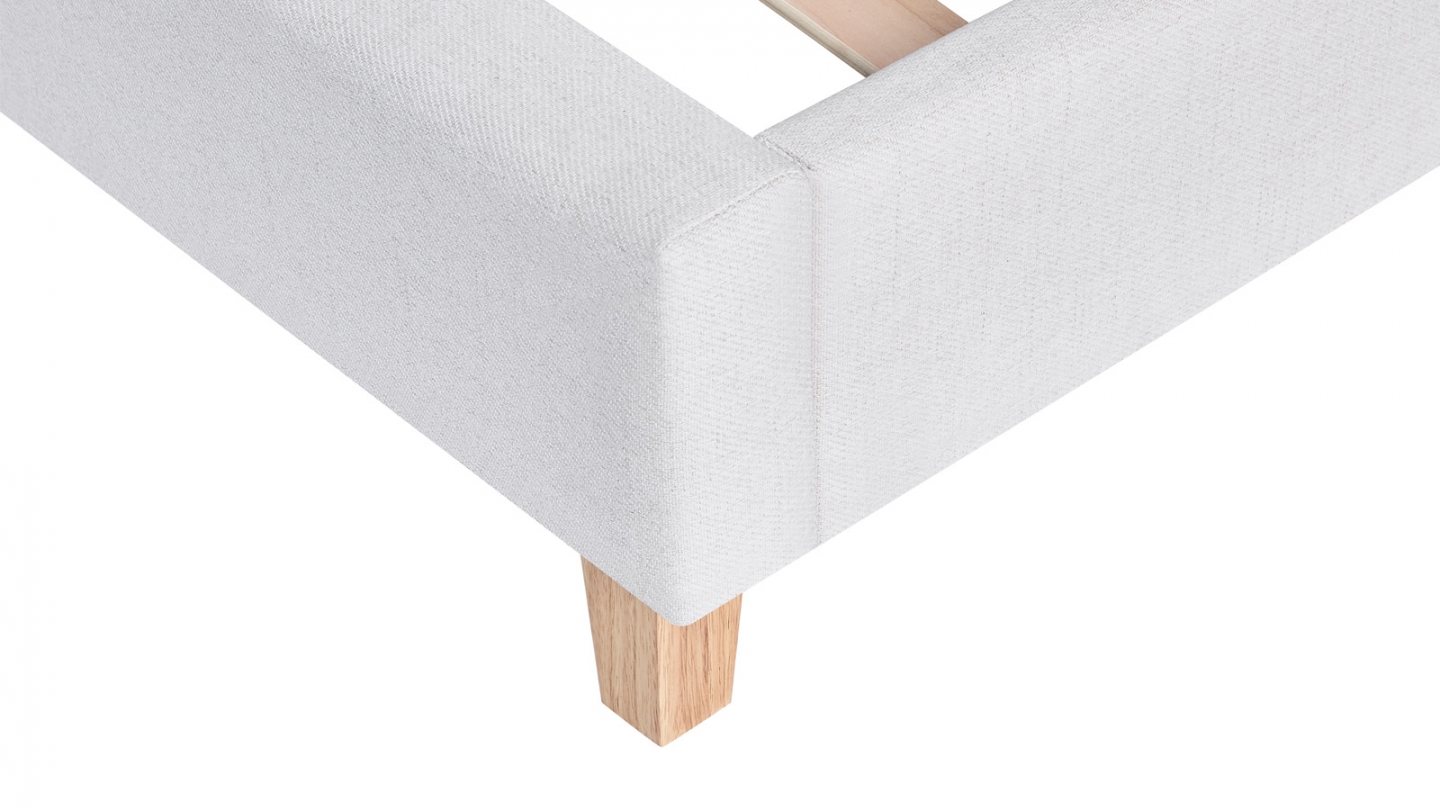 Lit adulte 140x190 cm avec tête de lit capitonnée en tissu beige - Milo