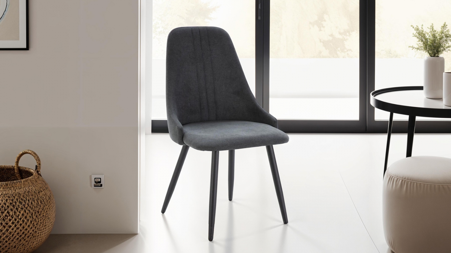 Lot de 4 chaises en tissu gris foncé - Soan