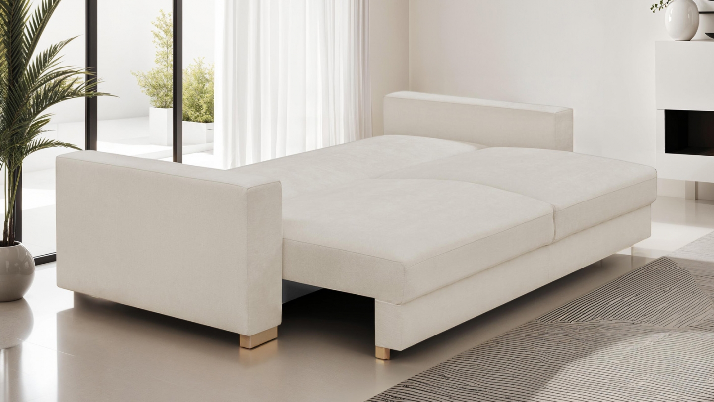 Canapé convertible 3 places en tissu chenille beige - Robin