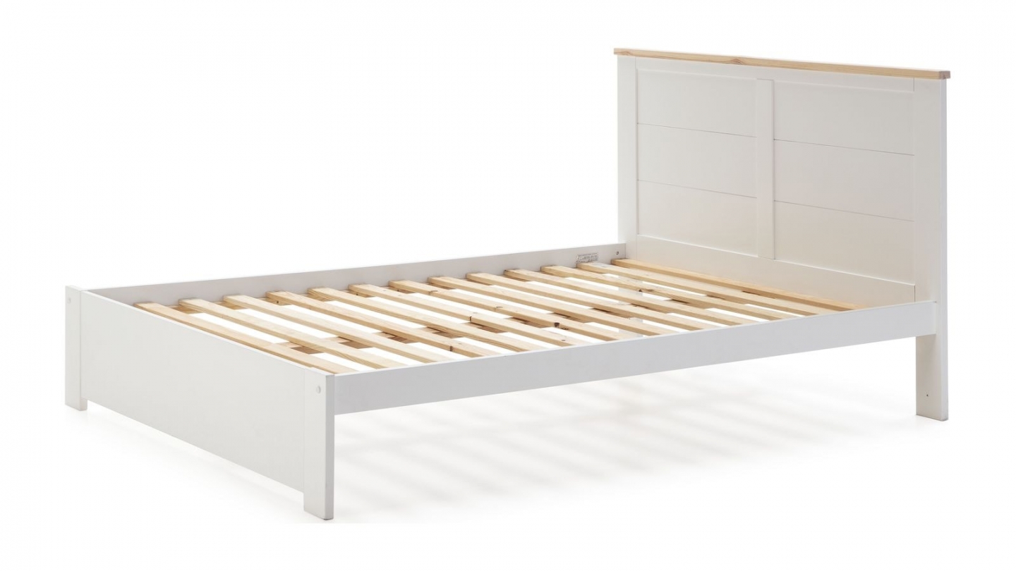 Lit adulte 140x190 cm avec tête de lit en bois blanc - Nevea