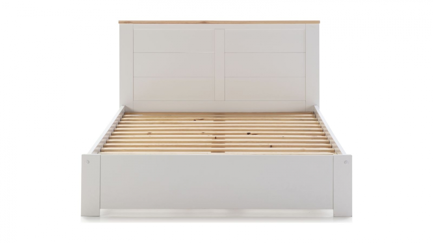 Lit adulte 160x200 cm avec tête de lit en bois blanc - Nevea