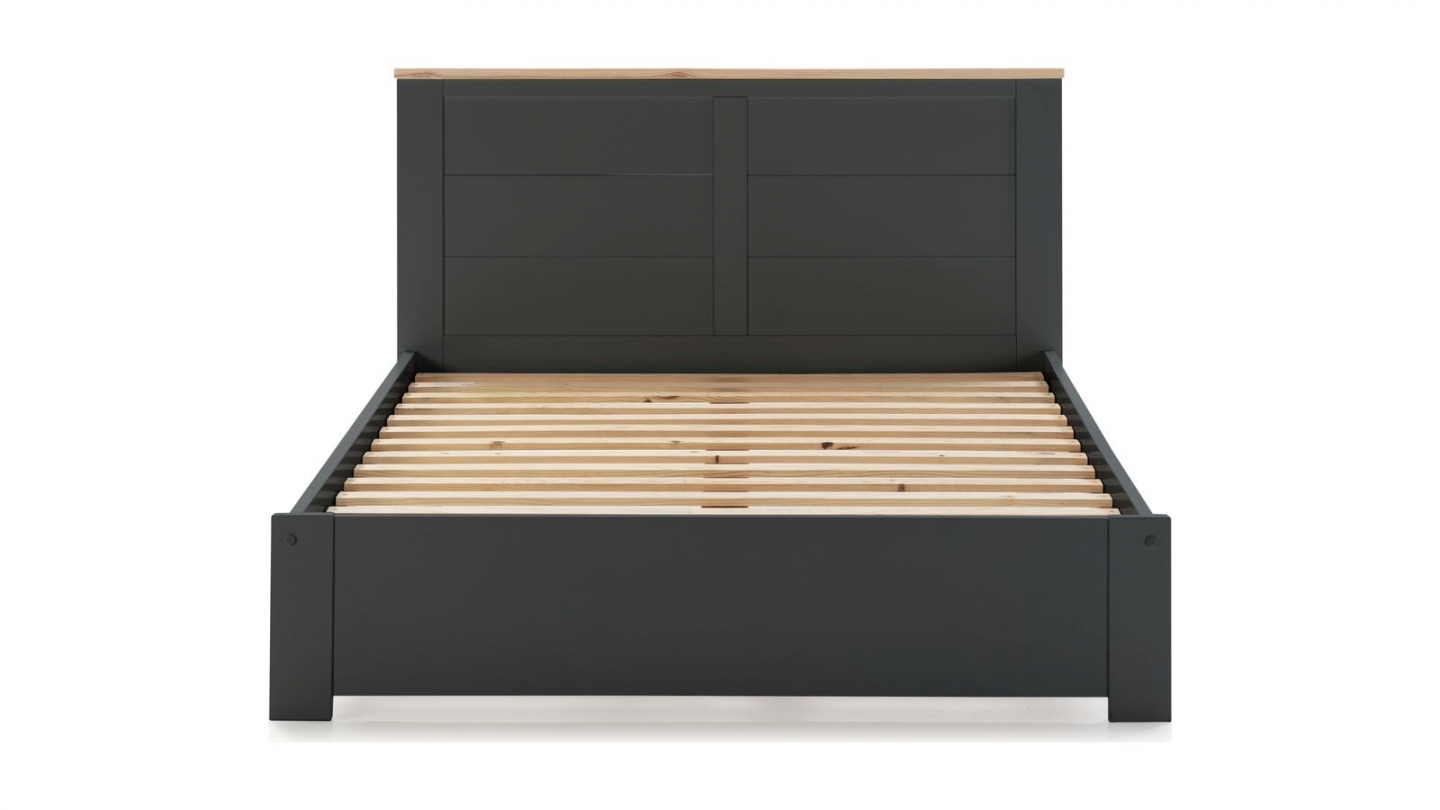Lit adulte 160x200 cm avec tête de lit en bois gris anthracite - Nevea