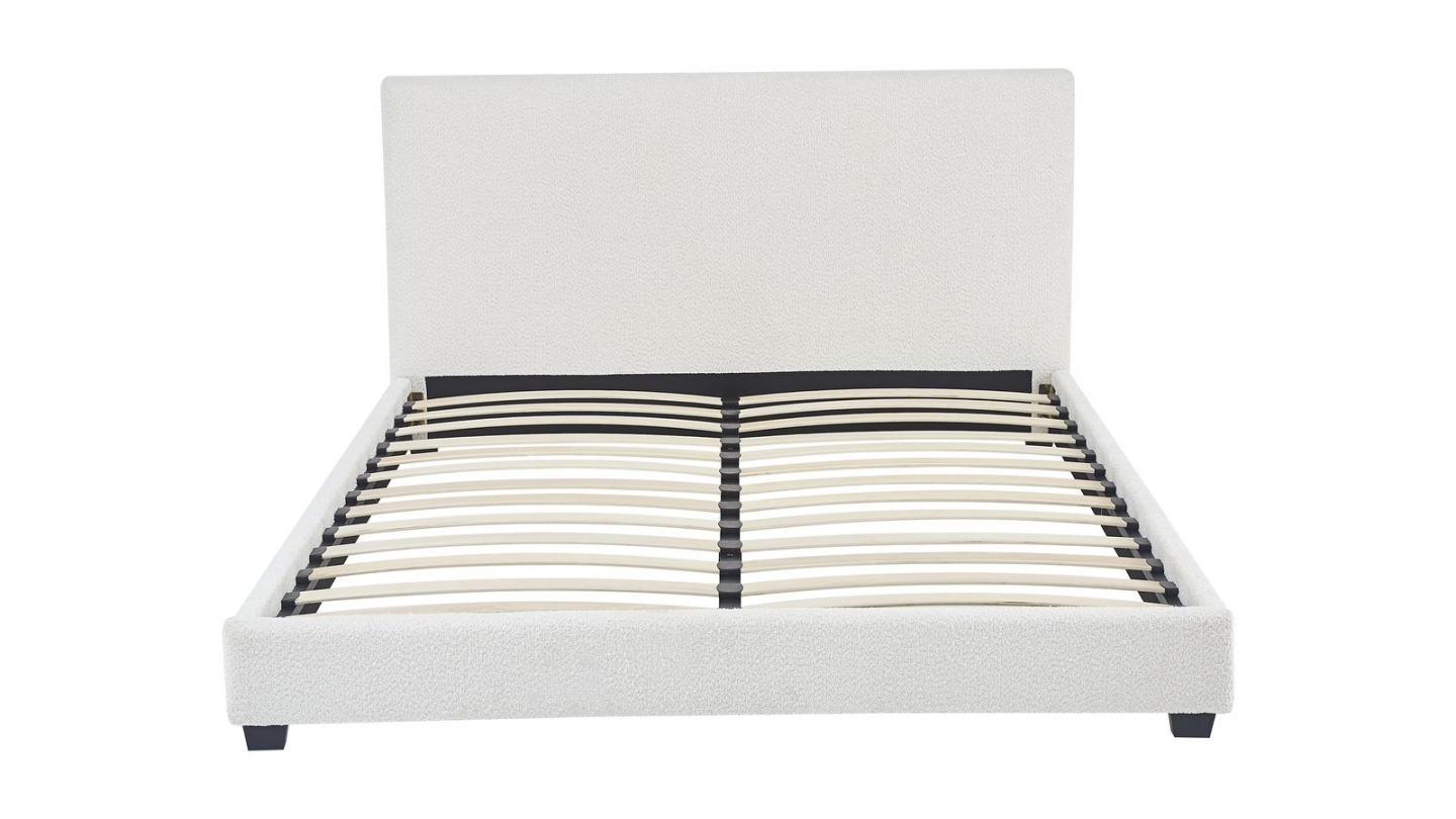 Lit adulte 160x200 cm avec tête de lit capitonnée en tissu bouclé beige - William