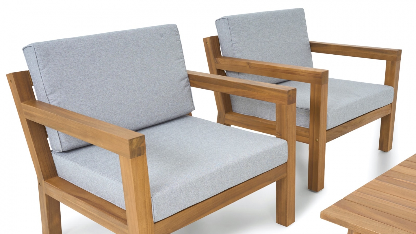Salon de jardin 4 places en bois FSC - 4 fauteuils et table basse - Palau
