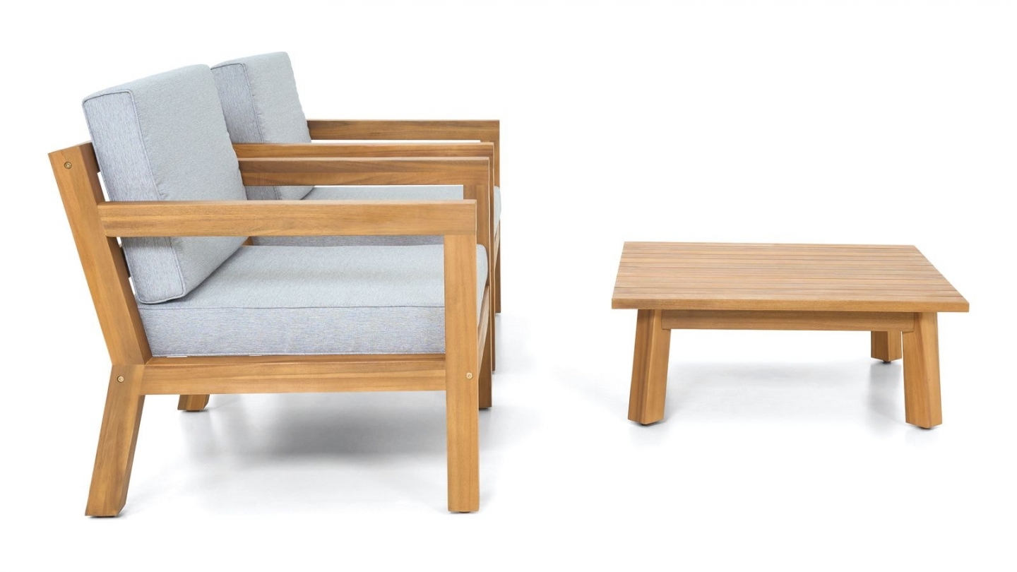 Salon de jardin 2 places en bois FSC - 2 fauteuils et table basse - Palau