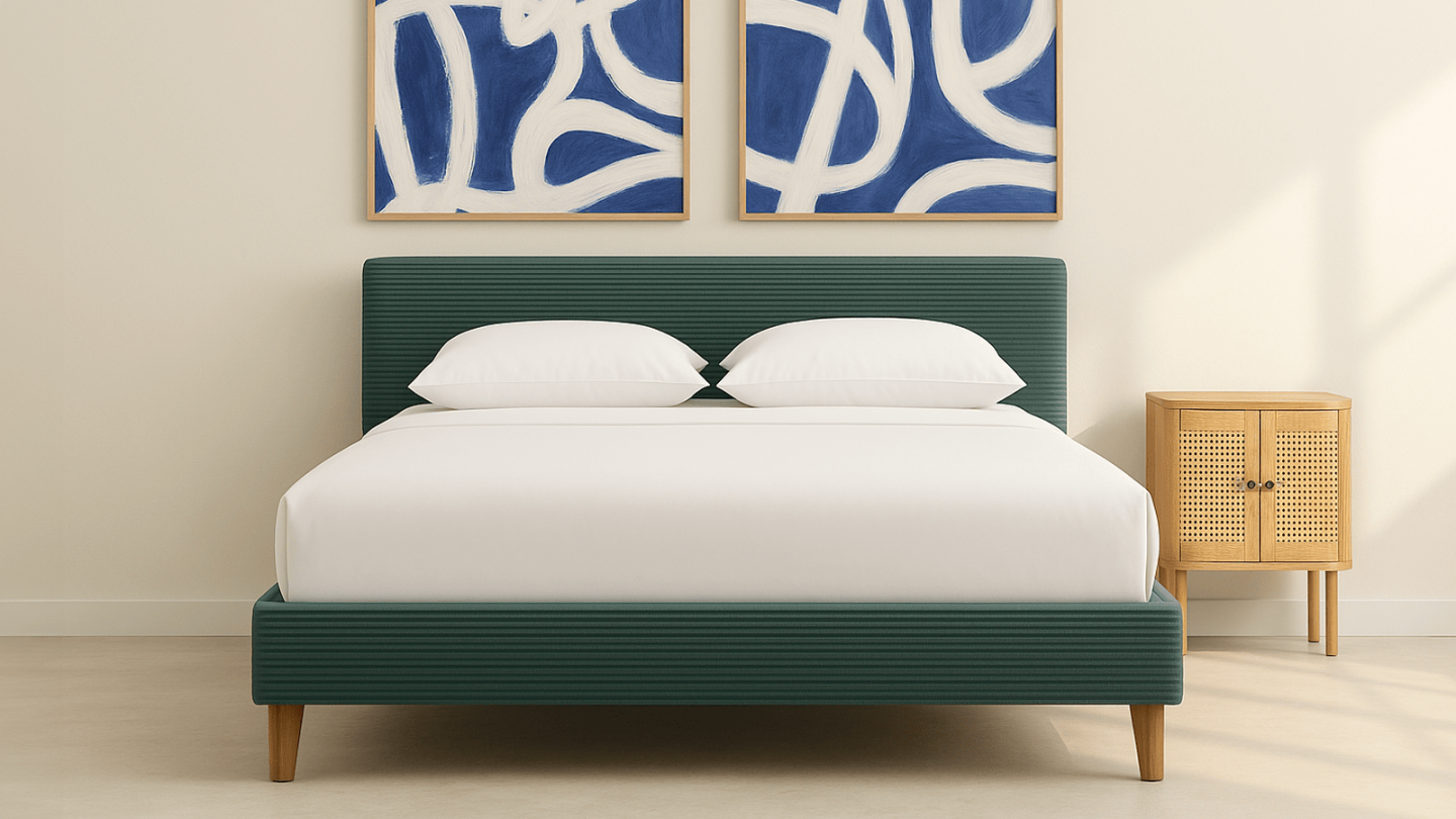 Lit adulte 180x200 cm avec tête de lit capitonnée en velours côtelé vert kaki - Milo