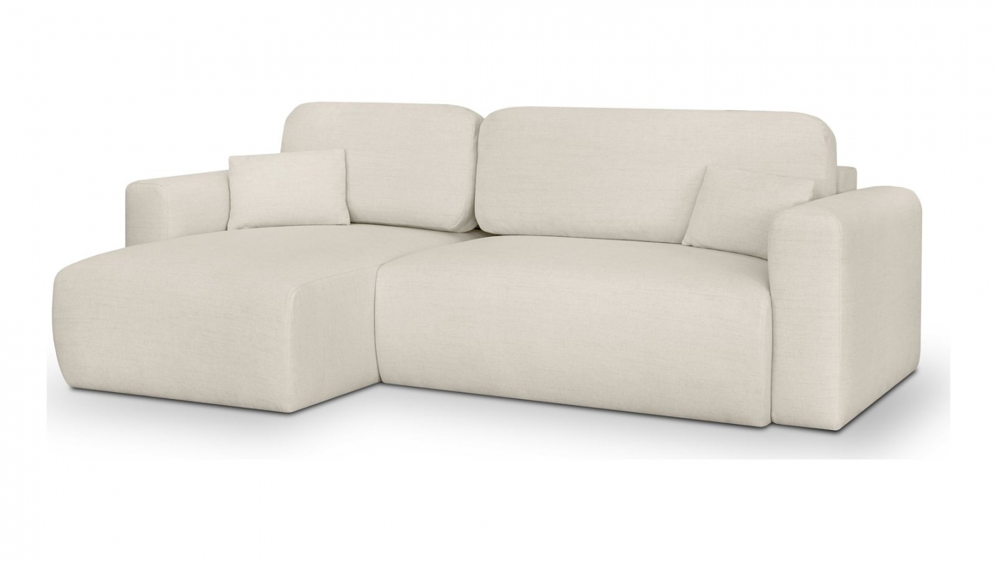 Canapé d'angle réversible convertible 4 places avec coffre de rangement en tissu écru - Davis