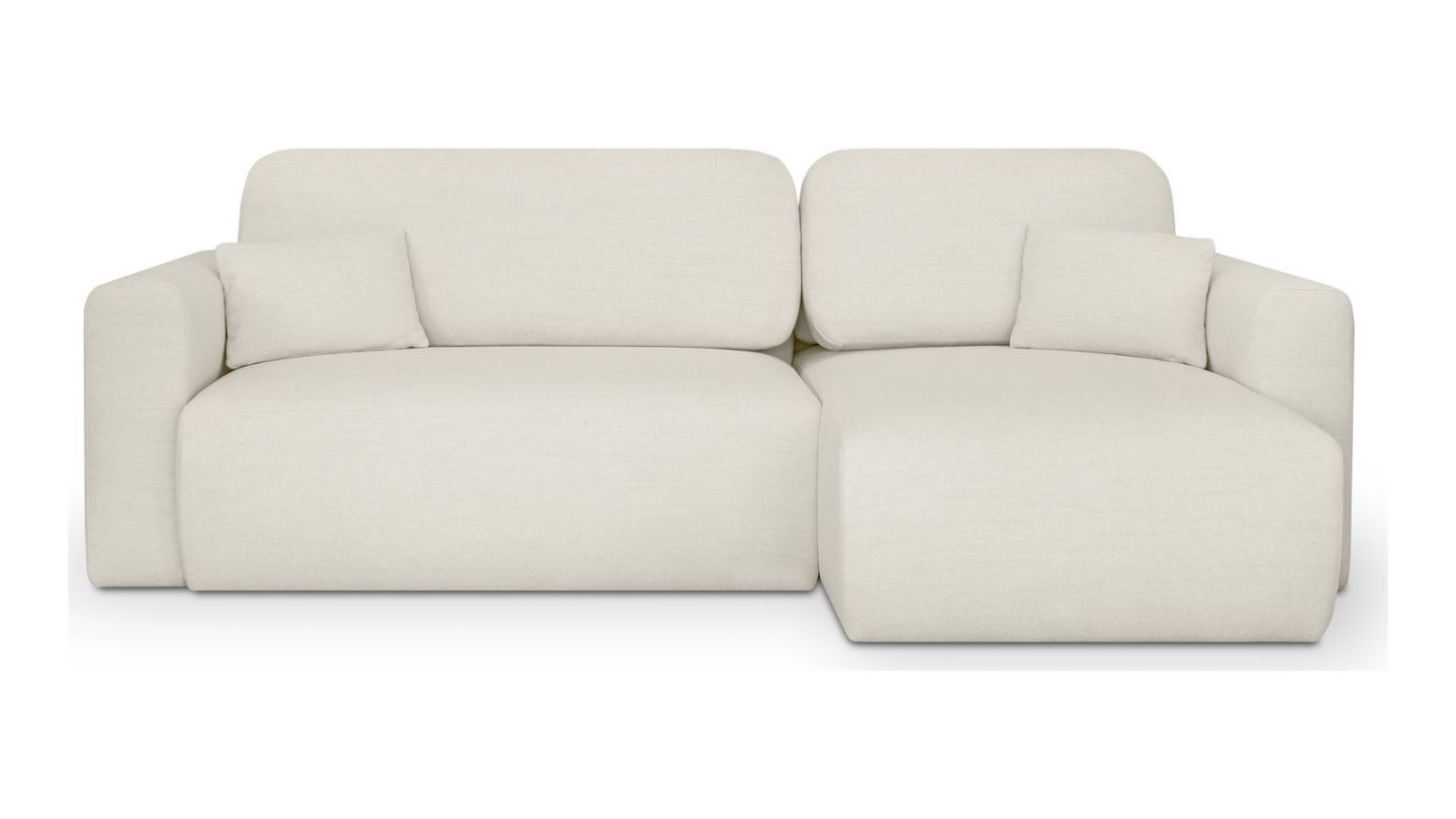Canapé d'angle réversible convertible 4 places avec coffre de rangement en tissu écru - Davis