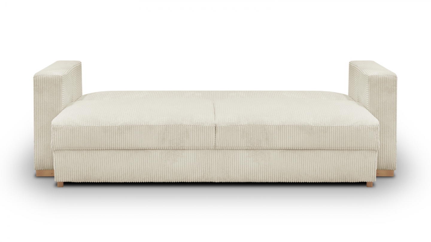 Canapé convertible 3 places en velours côtelé beige avec coffre de rangement - Robin