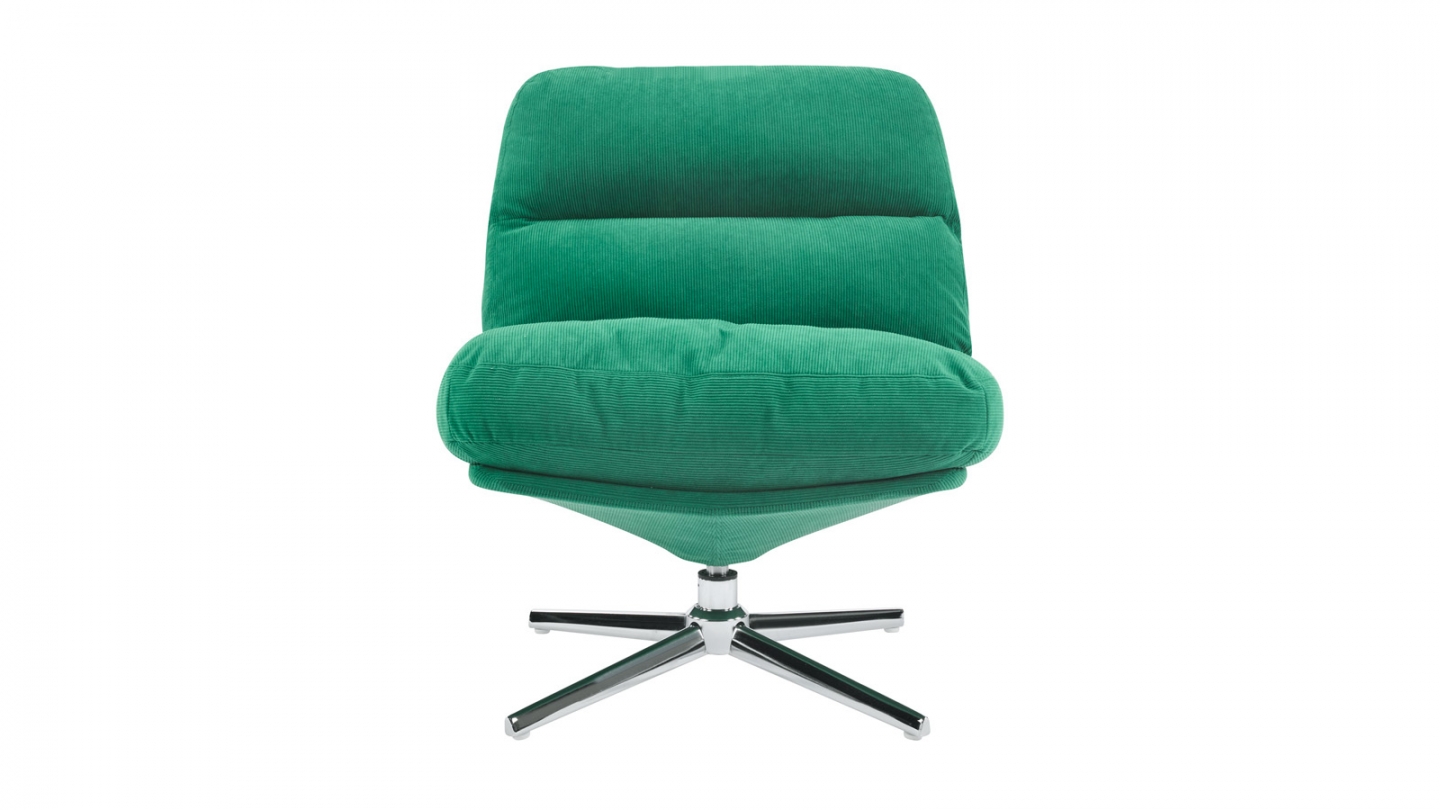 Fauteuil pivotant en velours côtelé vert électrique et piètement chromé - Julia