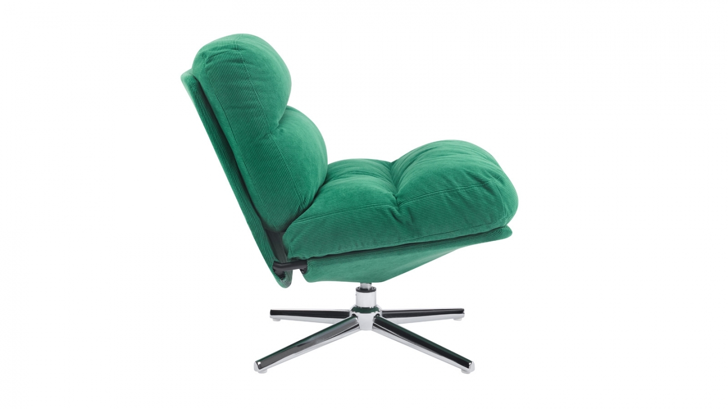 Fauteuil Pivotant Galati En Velours Côtelé Vert - Haut Dossier, Piètement Métal, Confortable