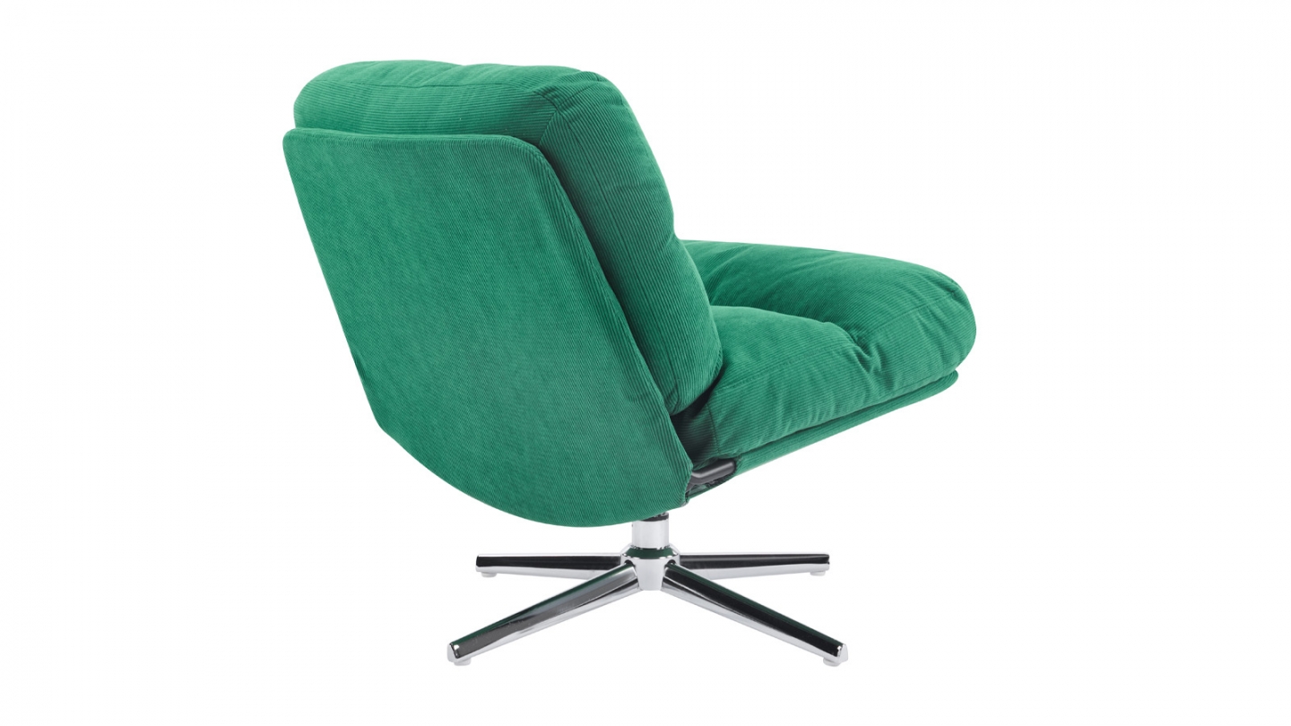 Fauteuil pivotant en velours côtelé vert électrique et piètement chromé - Julia