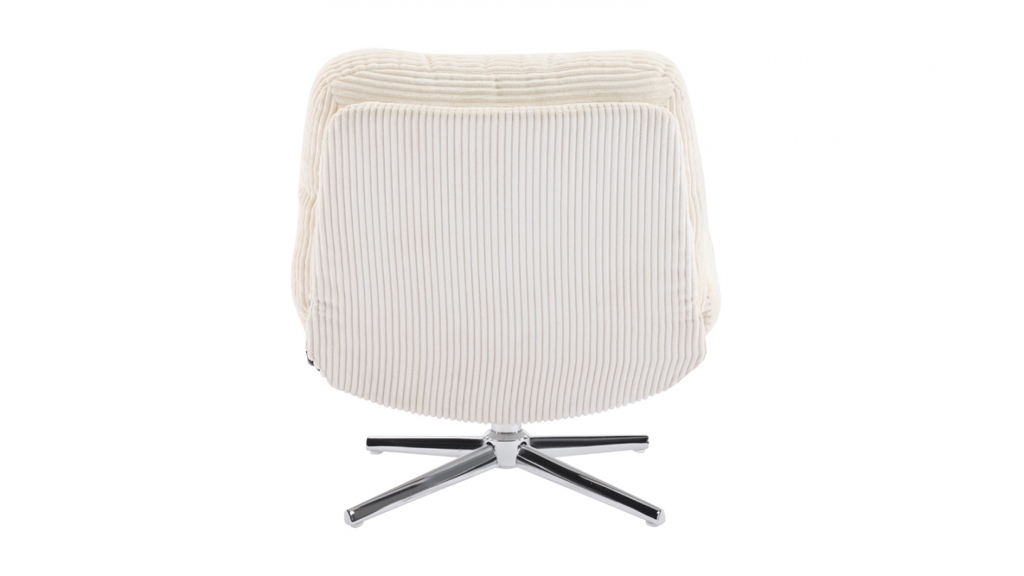 Fauteuil pivotant en velours cotelé beige et piètement chromé - Julia