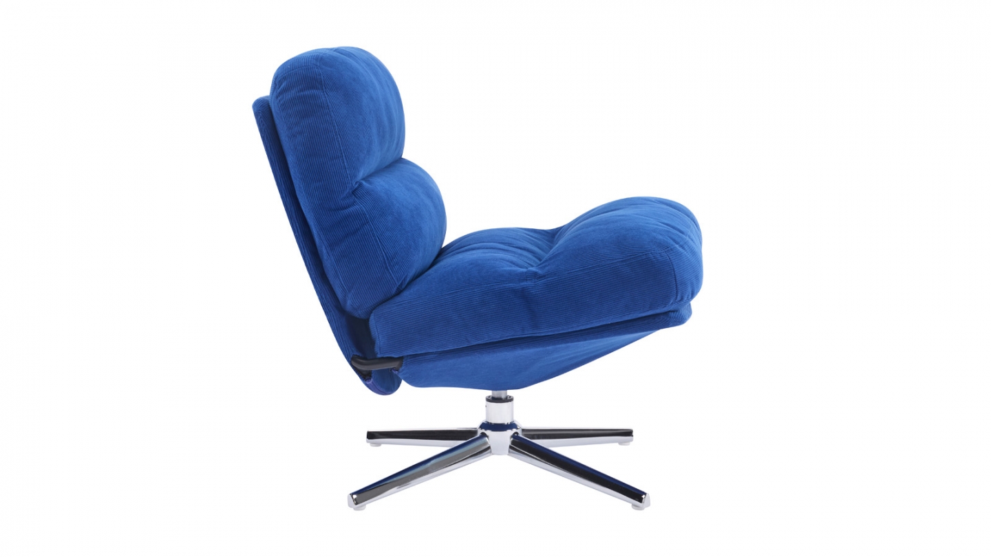 Fauteuil pivotant en velours côtelé bleu électrique et piètement chromé - Julia