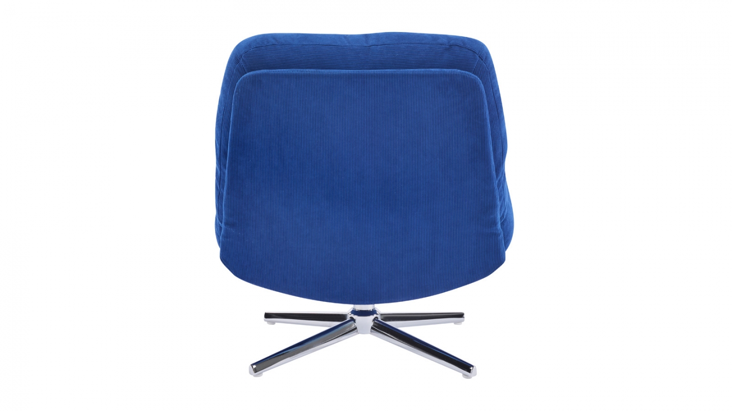 Fauteuil pivotant en velours côtelé bleu électrique et piètement chromé - Julia