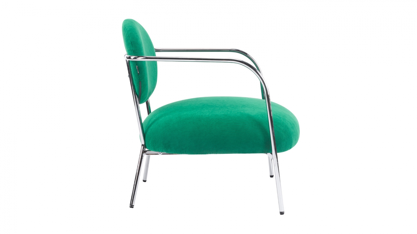 Fauteuil en velours côtelé vert électrique et piètement chromé - Léon