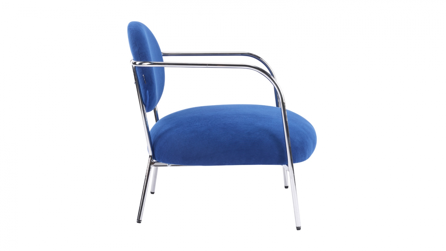 Fauteuil en velours côtelé bleu électrique et piètement chromé - Léon