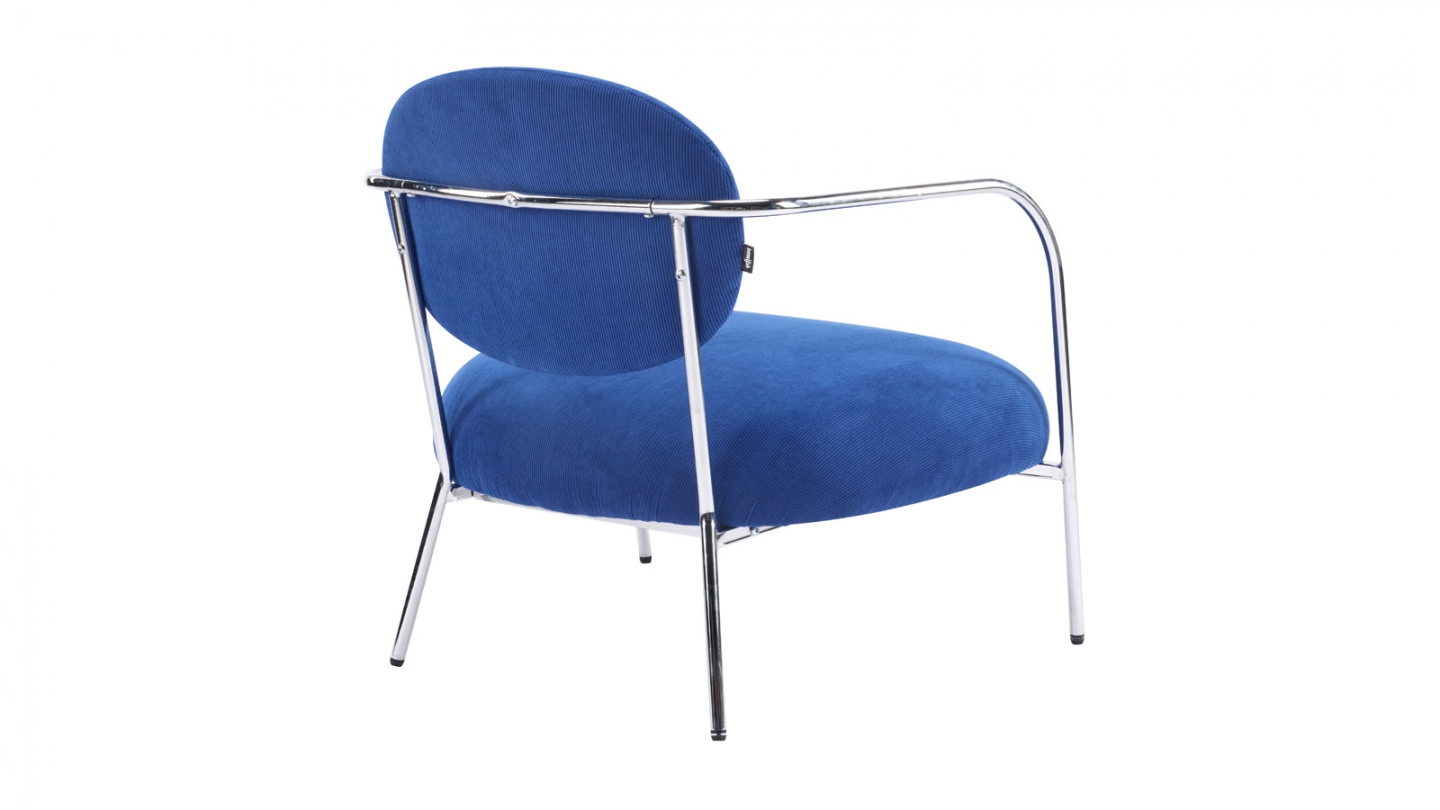 Fauteuil en velours côtelé bleu électrique et piètement chromé - Léon