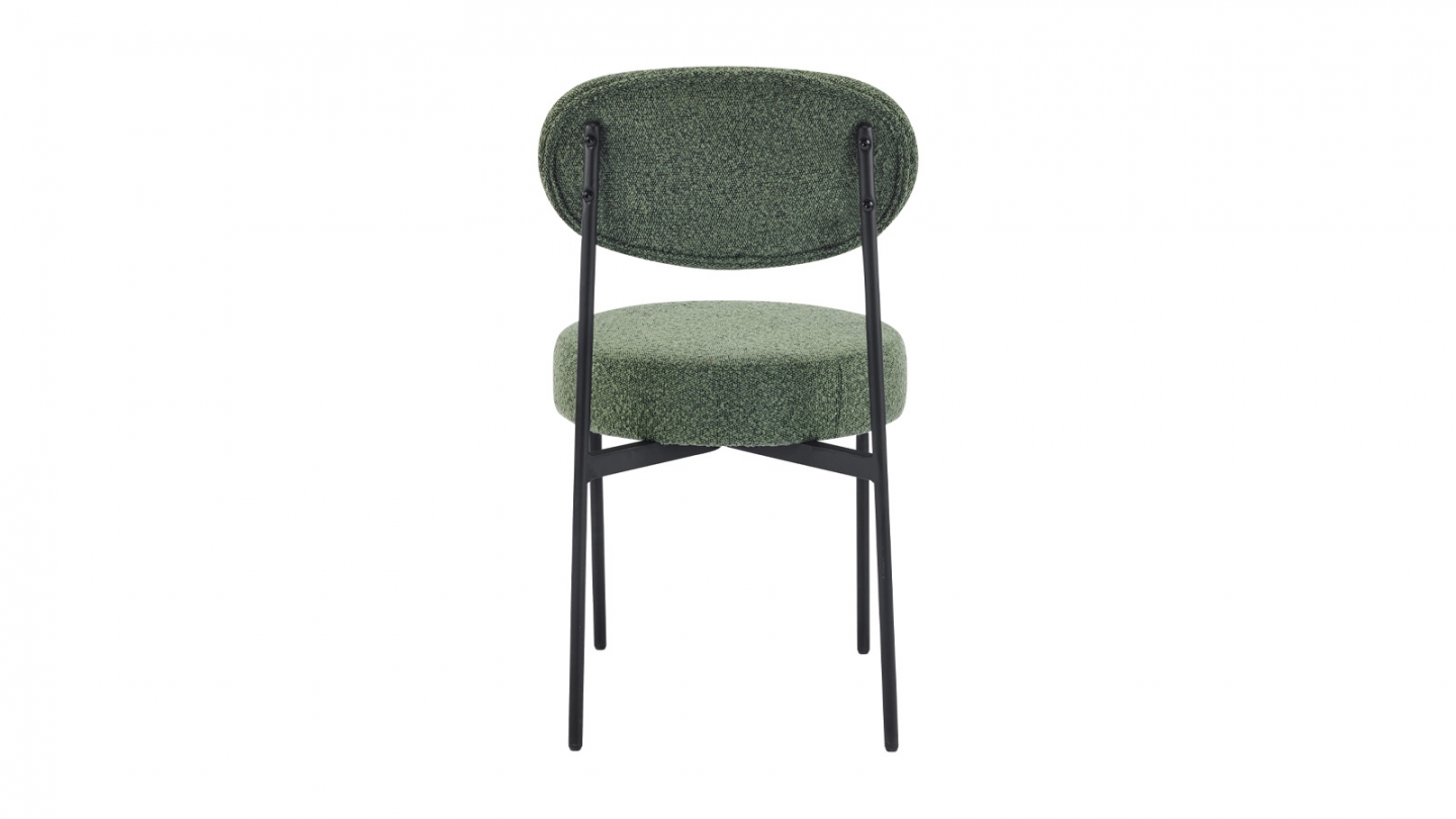 Lot de 2 chaises en tissu bouclé vert, piètement métal noir - Evora