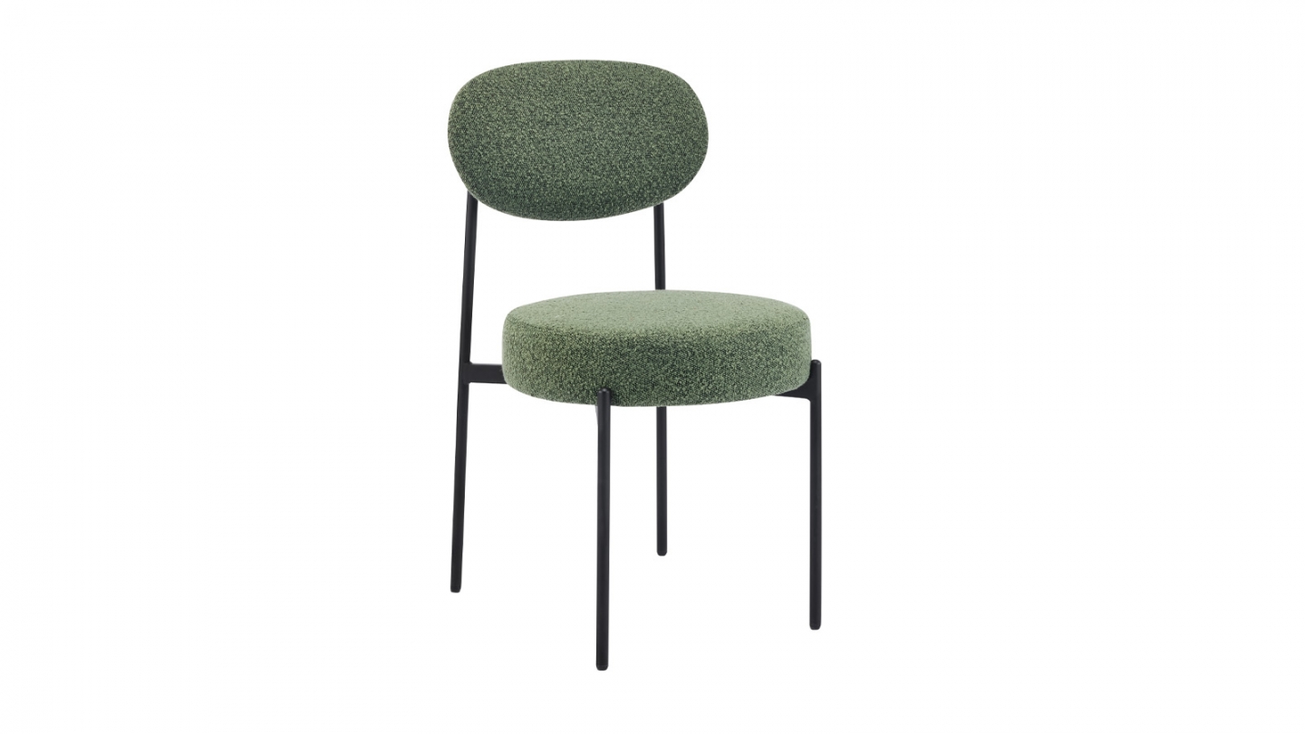 Lot de 2 chaises en tissu bouclé vert, piètement métal noir - Evora