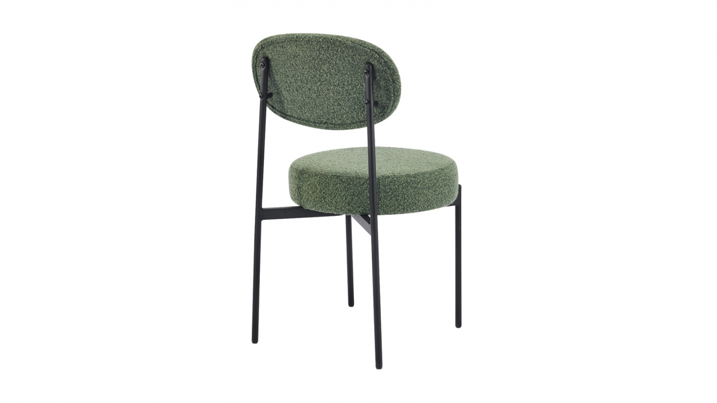 Lot de 2 chaises en tissu bouclé vert, piètement métal noir - Evora Lot de 2 chaises en tissu bouclé vert, piètement métal noir - Evora