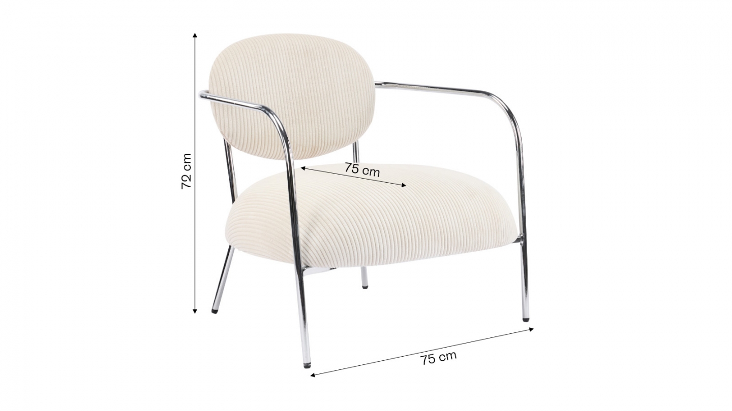 Fauteuil en velours cotelé beige et piètement chromé - Léon