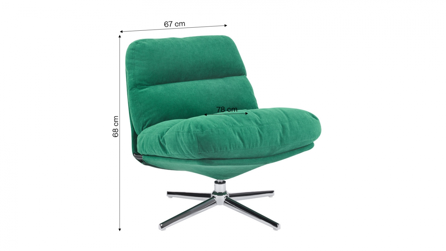 Fauteuil pivotant en velours côtelé vert électrique et piètement chromé - Julia