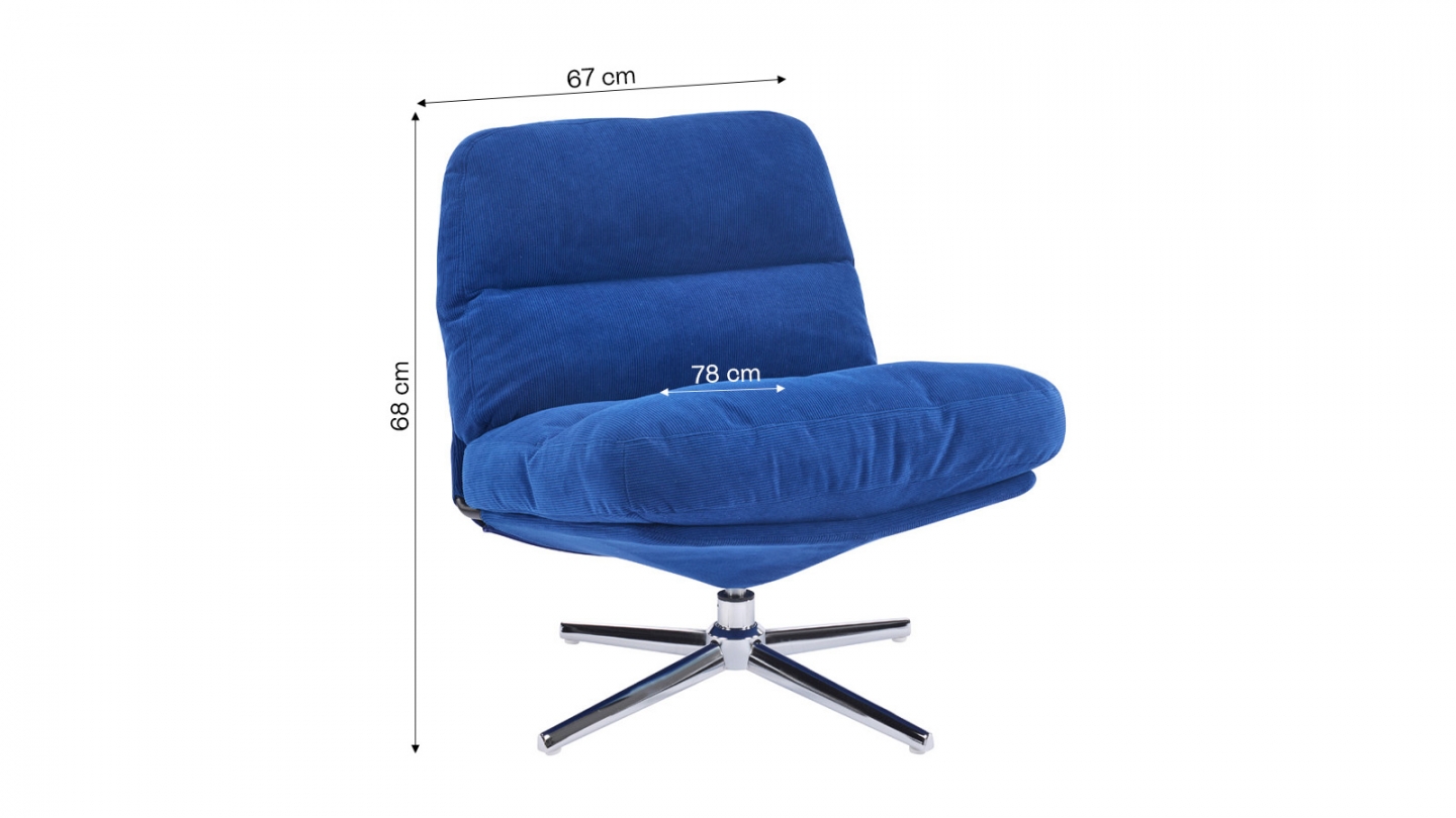 Fauteuil pivotant en velours côtelé bleu électrique et piètement chromé - Julia