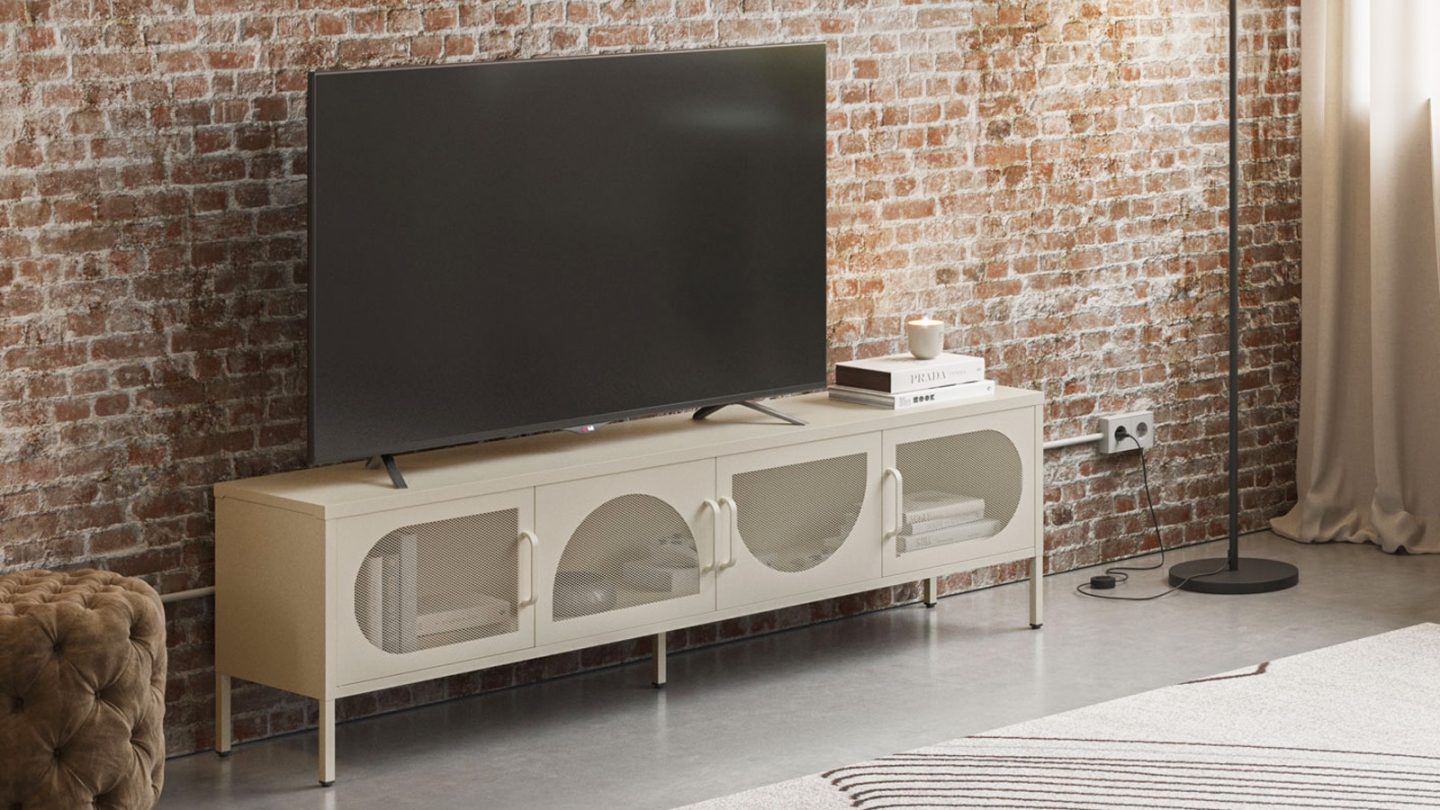 Meuble TV 4 portes en métal beige 180 cm - Inoa