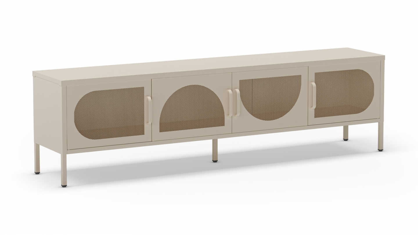 Meuble TV 4 portes en métal beige 180 cm - Inoa
