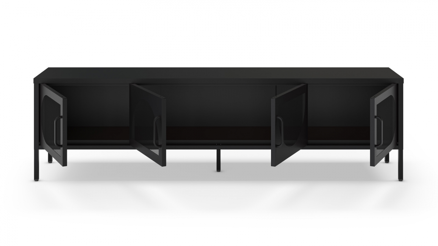 Meuble TV 4 portes en métal noir 180 cm - Inoa