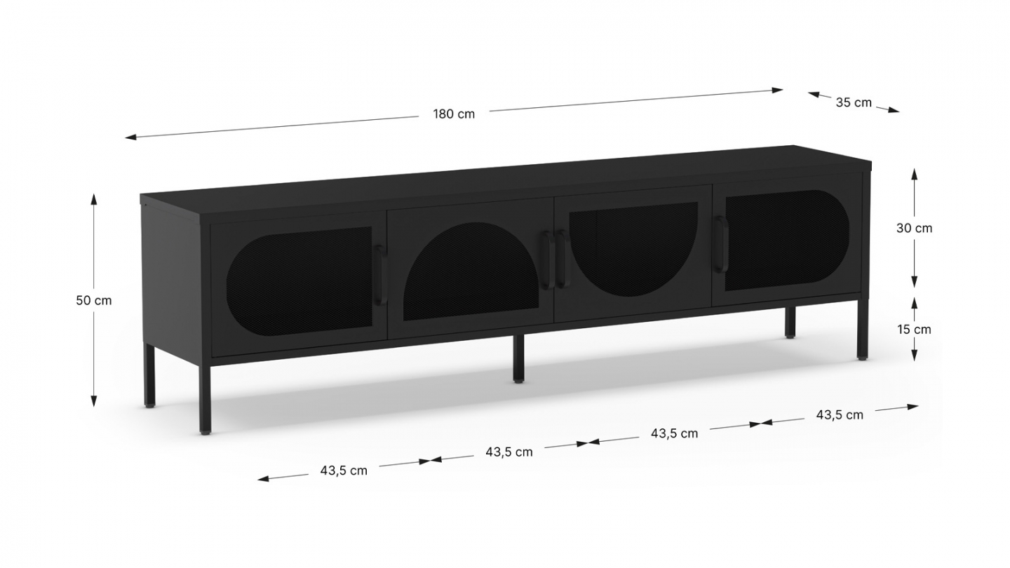 Meuble TV 4 portes en métal noir 180 cm - Inoa