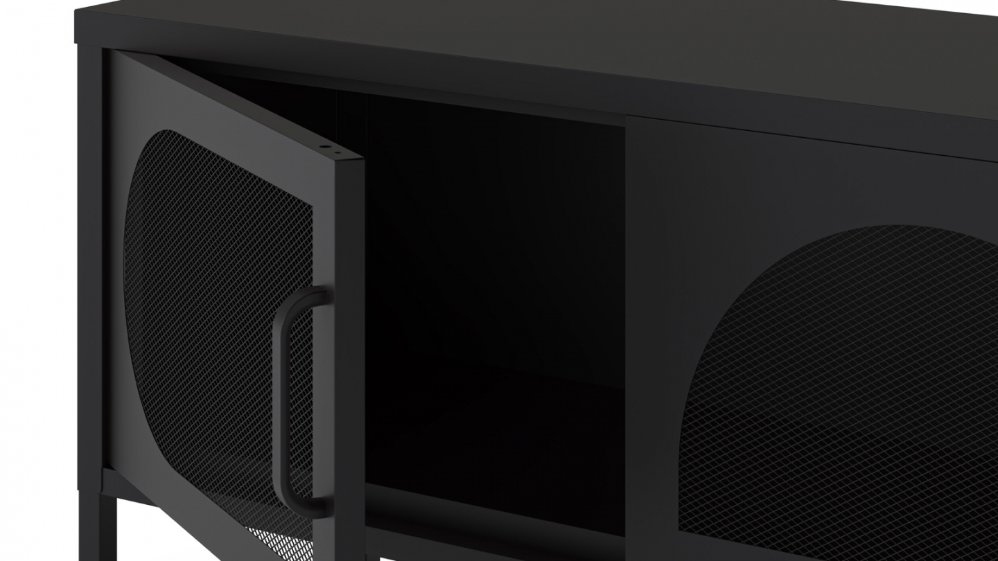 Meuble TV 4 portes en métal noir 180 cm - Inoa