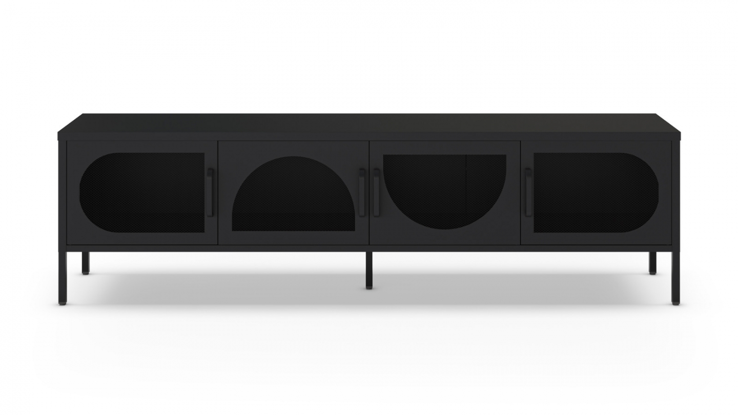 Meuble TV 4 portes en métal noir 180 cm - Inoa