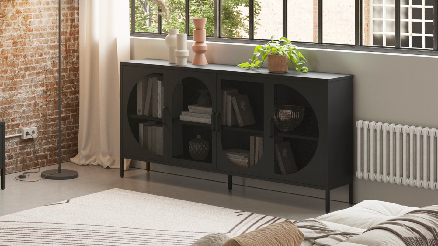 Buffet 4 portes en métal noir 160 cm - Inoa