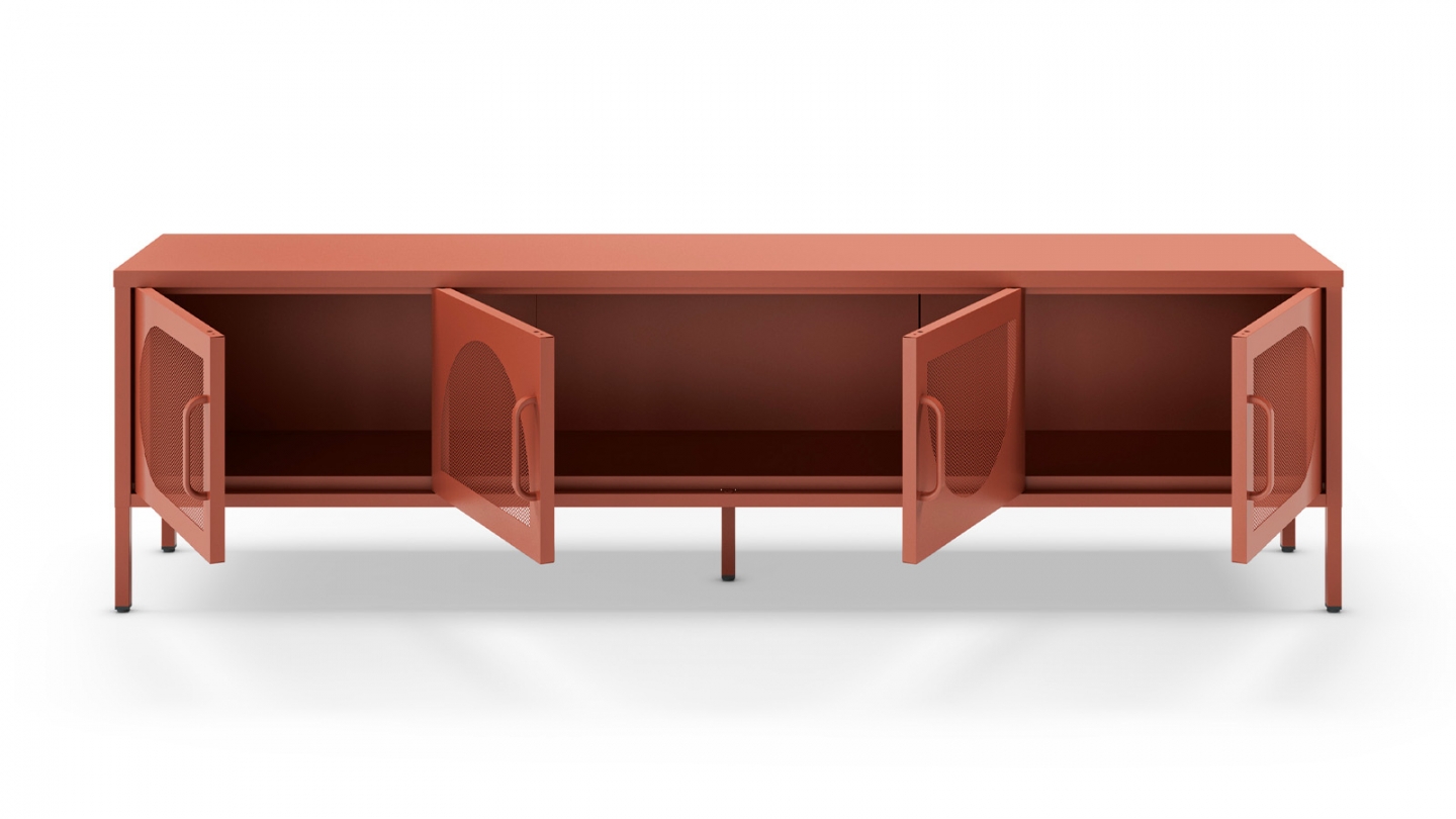 Meuble TV 4 portes en métal terracotta 180 cm - Inoa