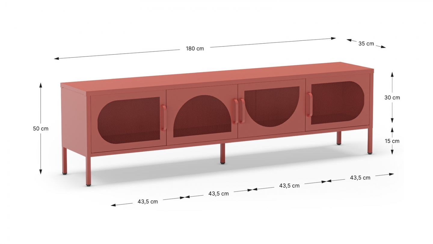 Meuble TV 4 portes en métal terracotta 180 cm - Inoa