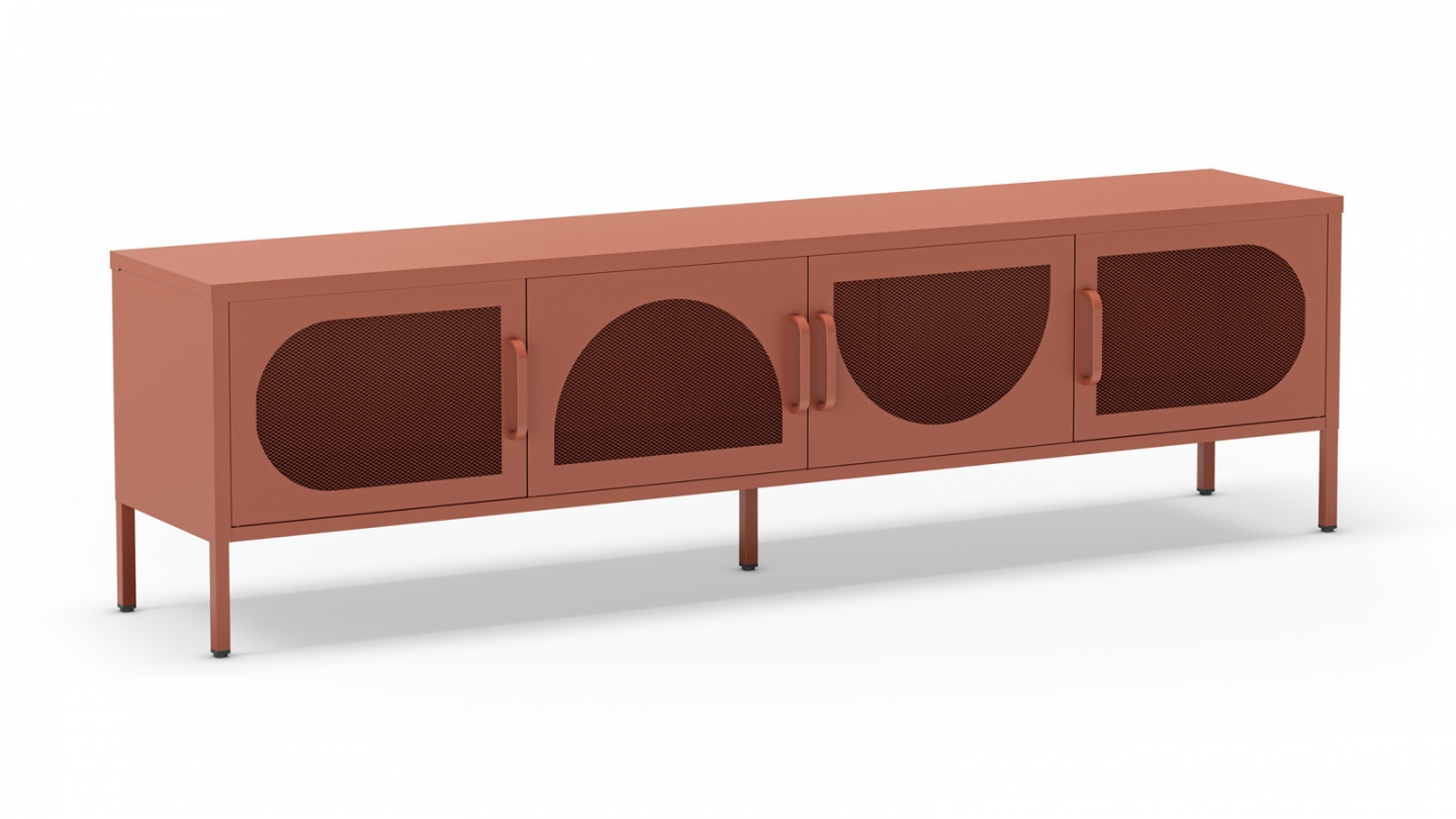 Meuble TV 4 portes en métal terracotta 180 cm - Inoa