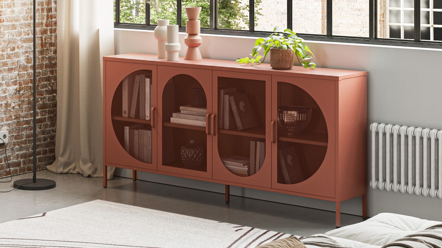 Buffet 4 portes en métal terracotta 160 cm - Inoa
