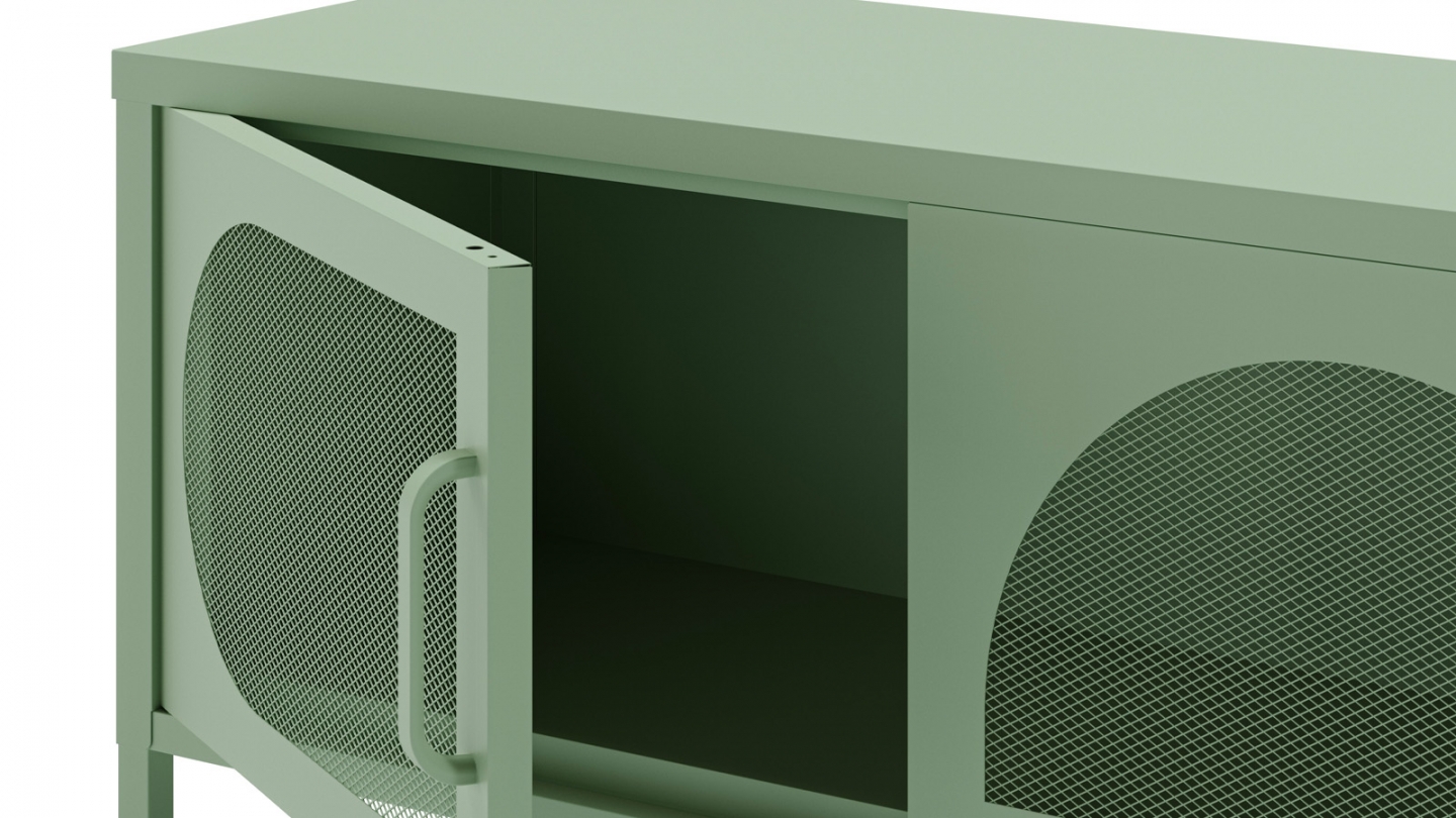 Meuble TV 4 portes en métal vert clair 180 cm - Inoa