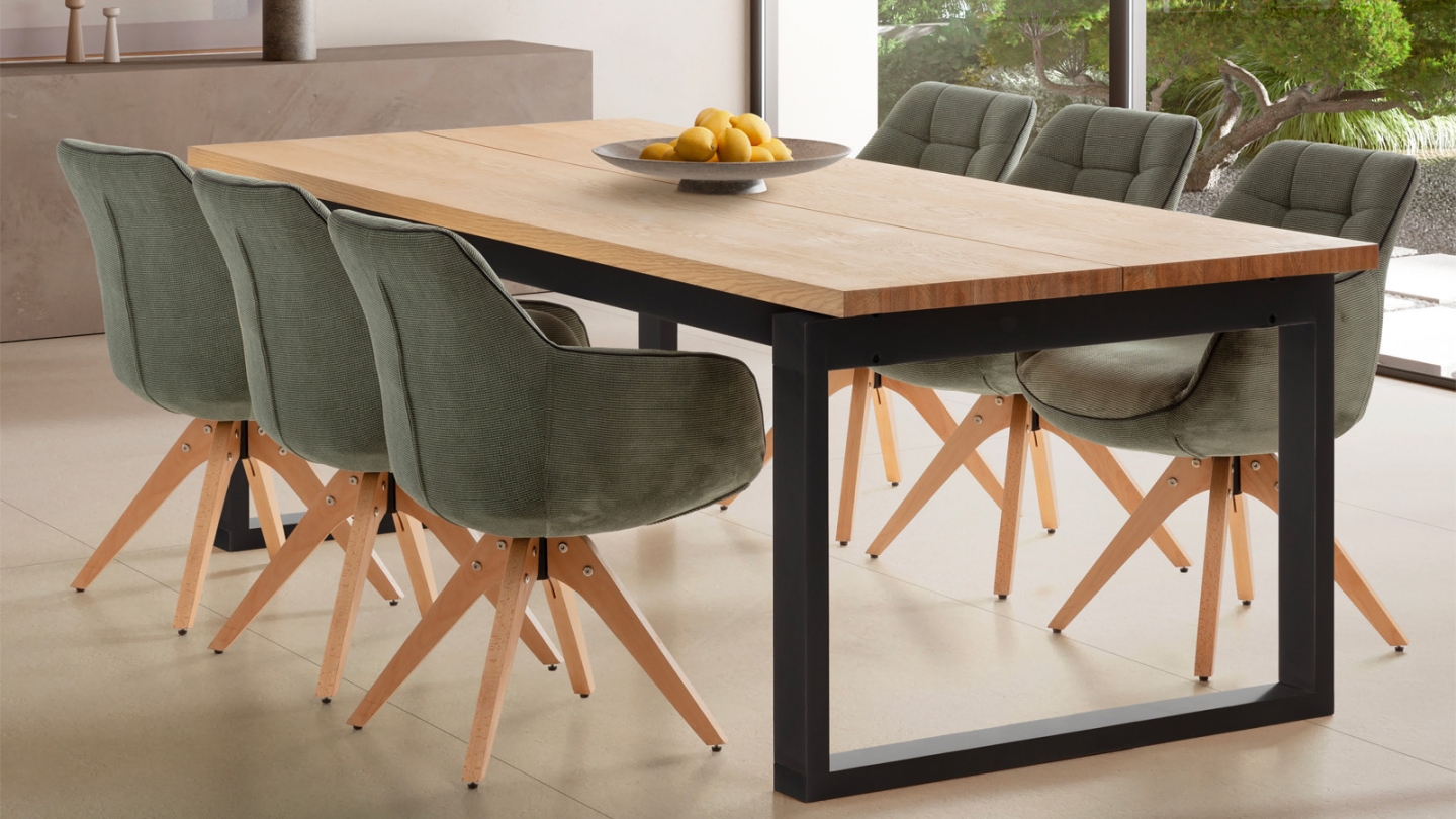 Table à manger rectangulaire en bois, piètement noir, 220 cm - Line
