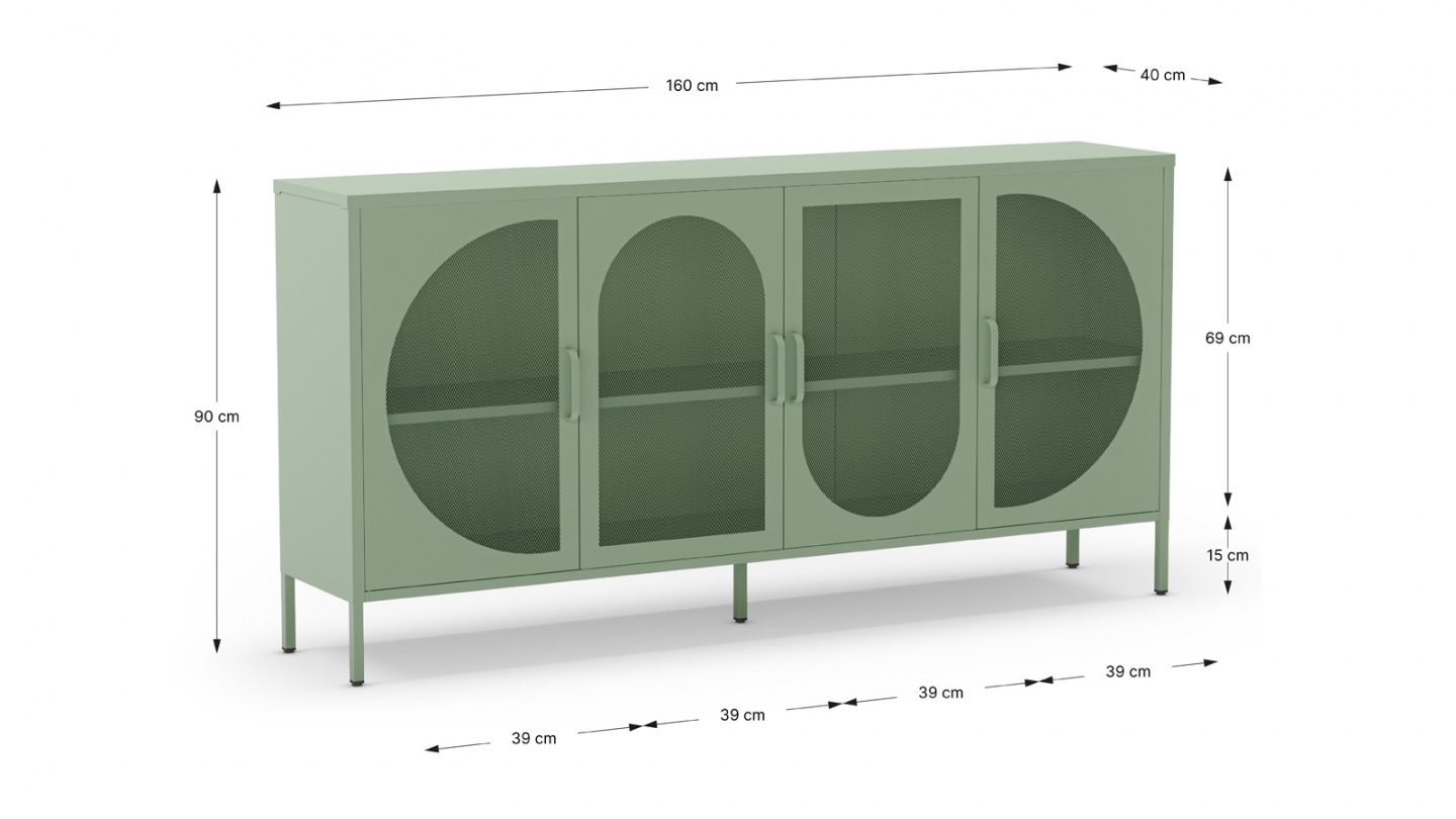 Buffet 4 portes en métal vert clair 160 cm - Inoa