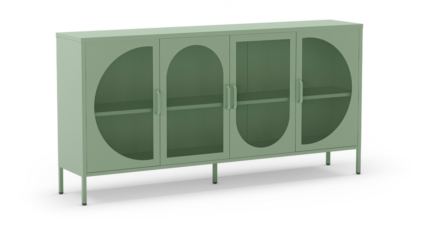 Buffet 4 portes en métal vert clair 160 cm - Inoa