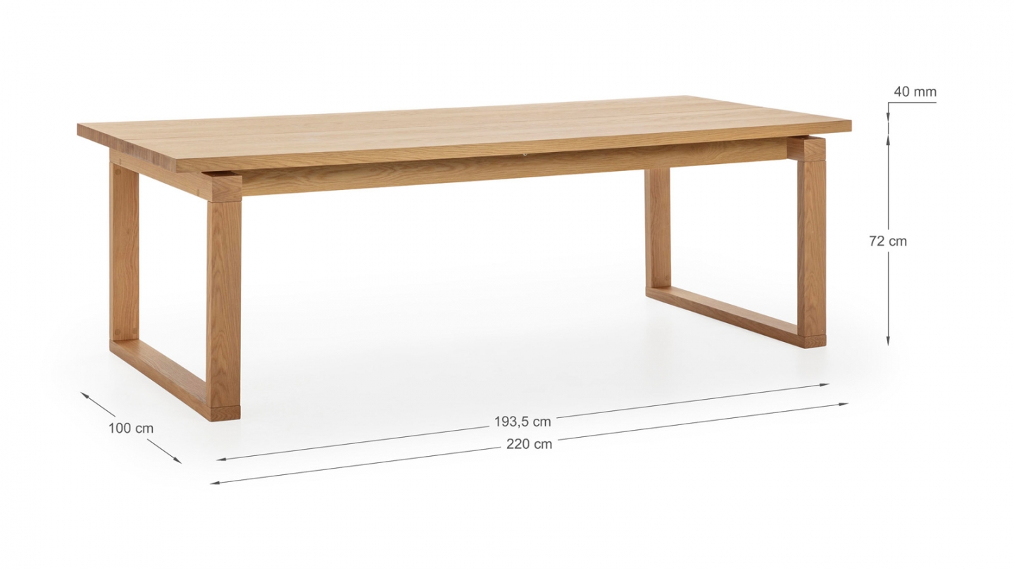 Table à manger rectangulaire en bois, piètement couleur chêne, 220 cm - Line