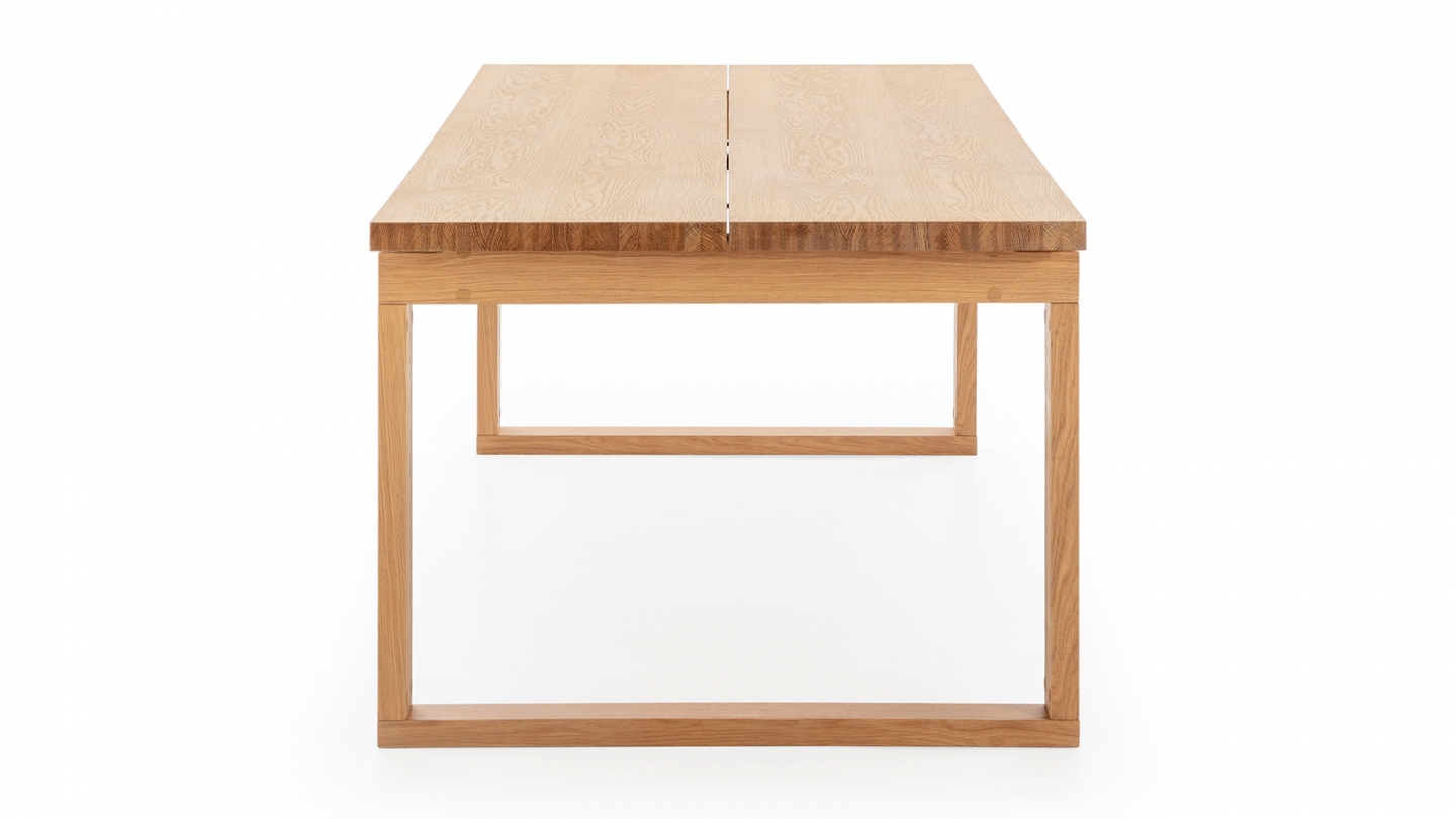Table à manger rectangulaire en bois, piètement couleur chêne, 220 cm - Line