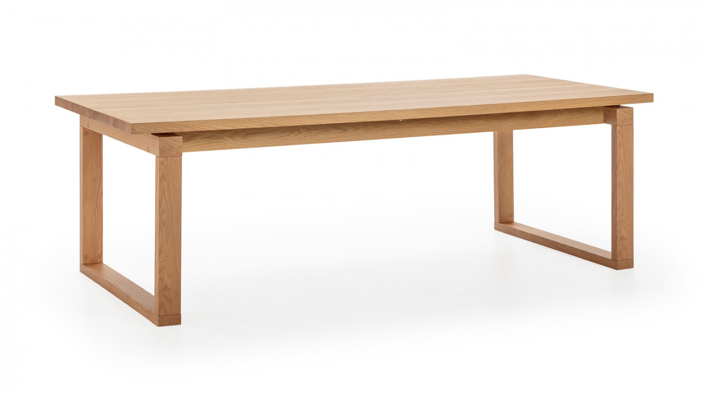 Table à manger rectangulaire en bois, piètement couleur chêne, 220 cm - Line